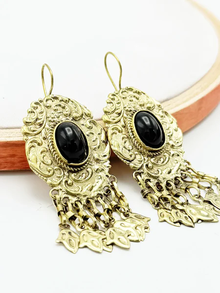 Afghani Earrings - Gold Oxidized Jewelry - Antique Earrings