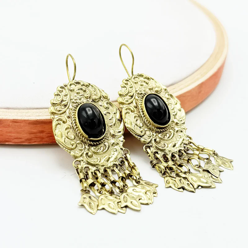 Afghani Earrings - Gold Oxidized Jewelry - Antique Earrings