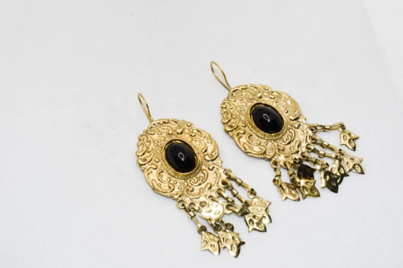 Afghani Earrings - Gold Oxidized Jewelry - Antique Earrings