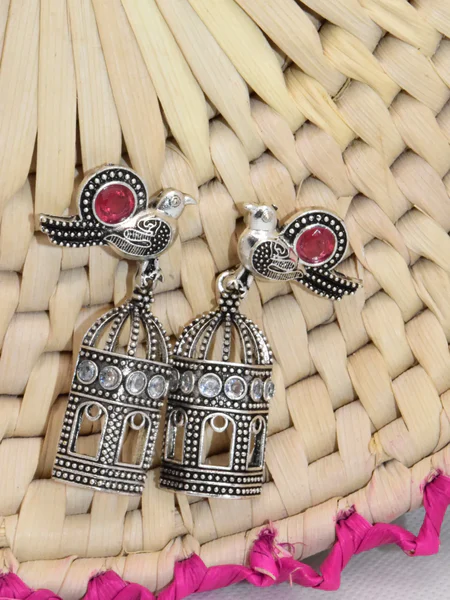 Bird Cage - silver drop earrings
