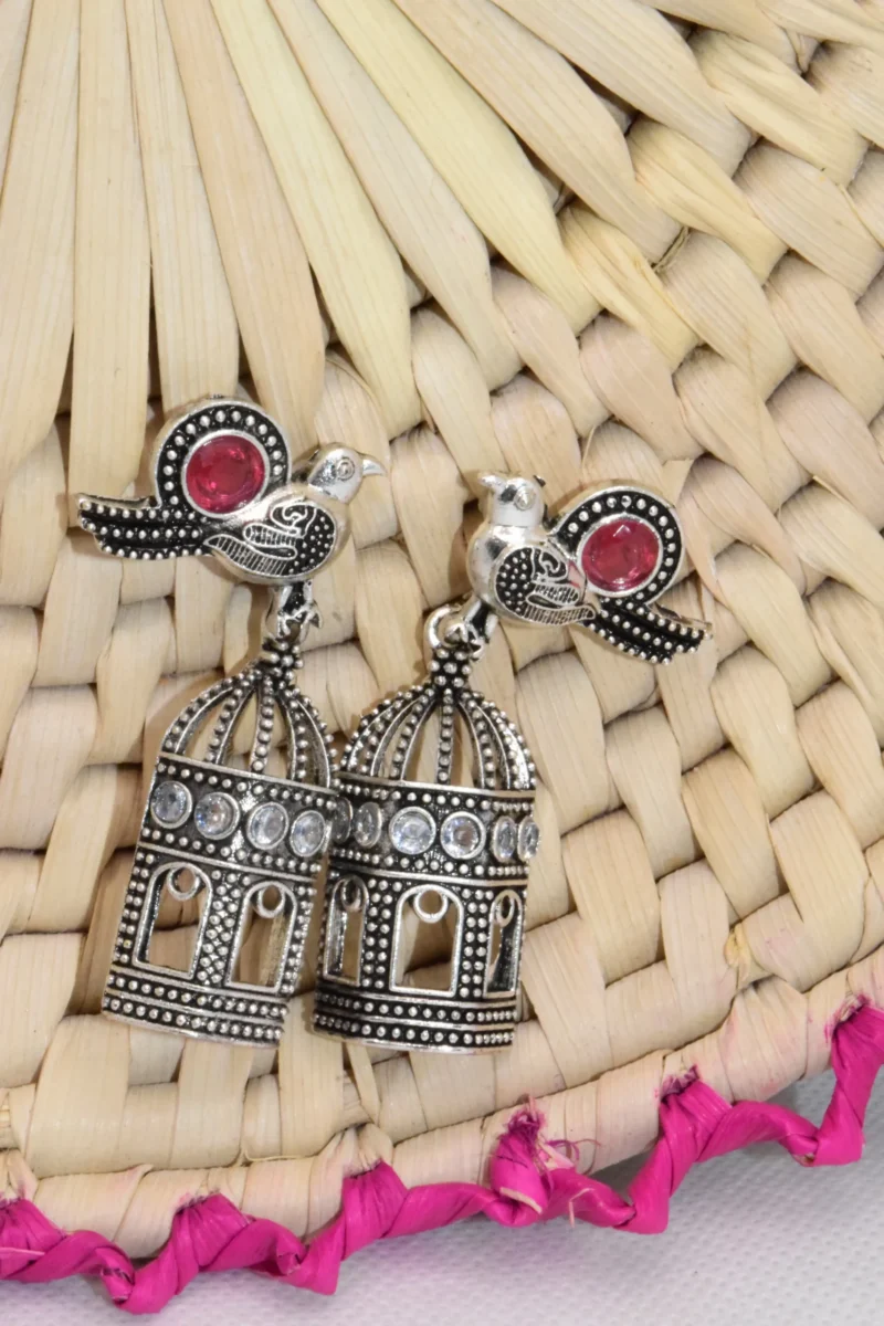 Bird Cage - silver drop earrings