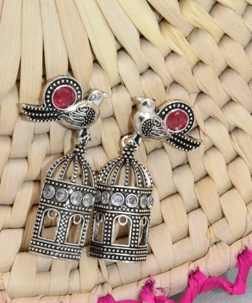 Bird Cage - silver drop earrings