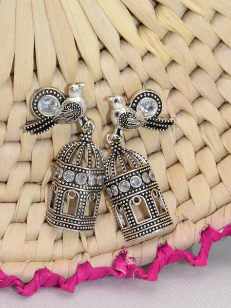 Bird Cage - silver drop earrings