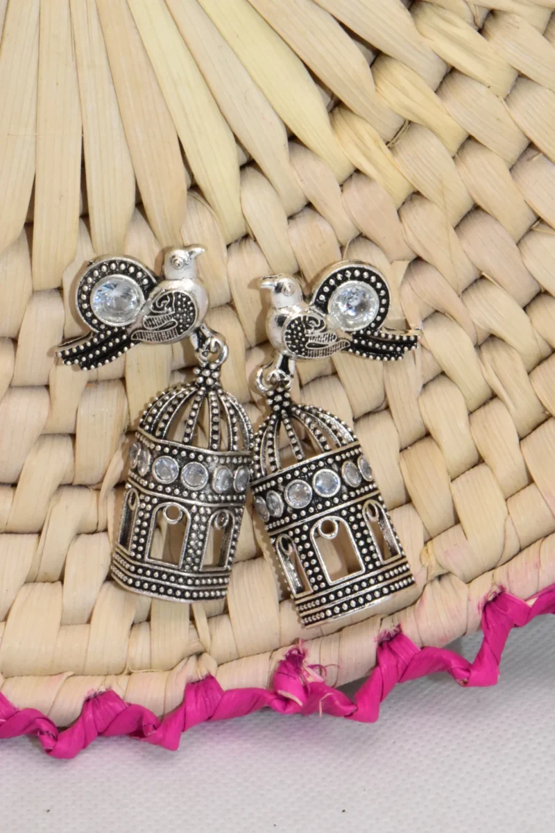 Bird Cage - silver drop earrings