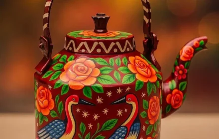 Hand Painted Kettle with Mugs
