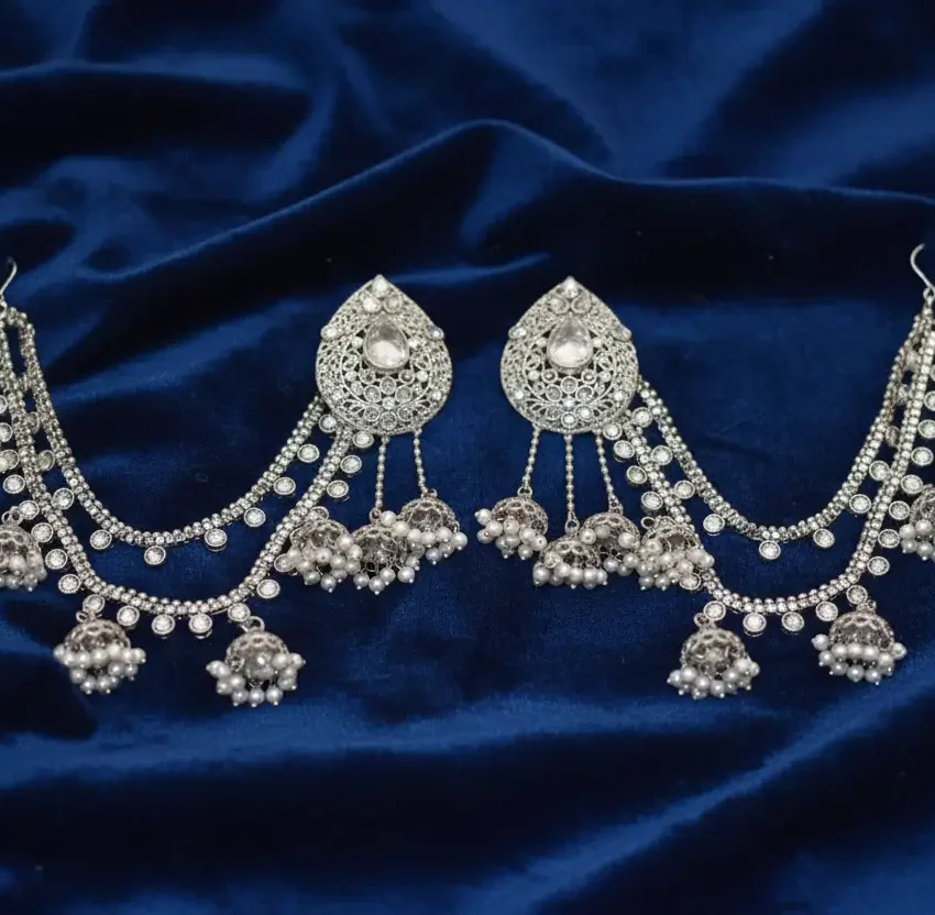 Jhumki Sahara Earrings in White Color