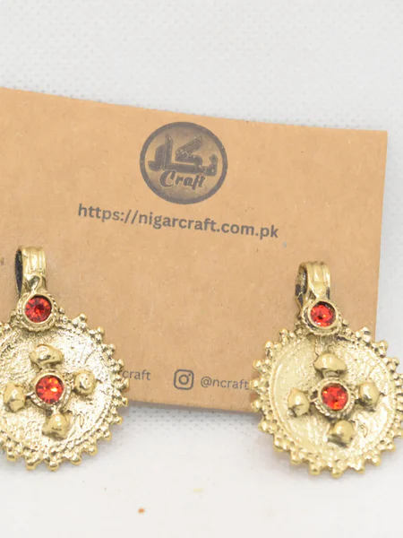 Lapis Afghan Gold Studs in Red, Green and Black 08