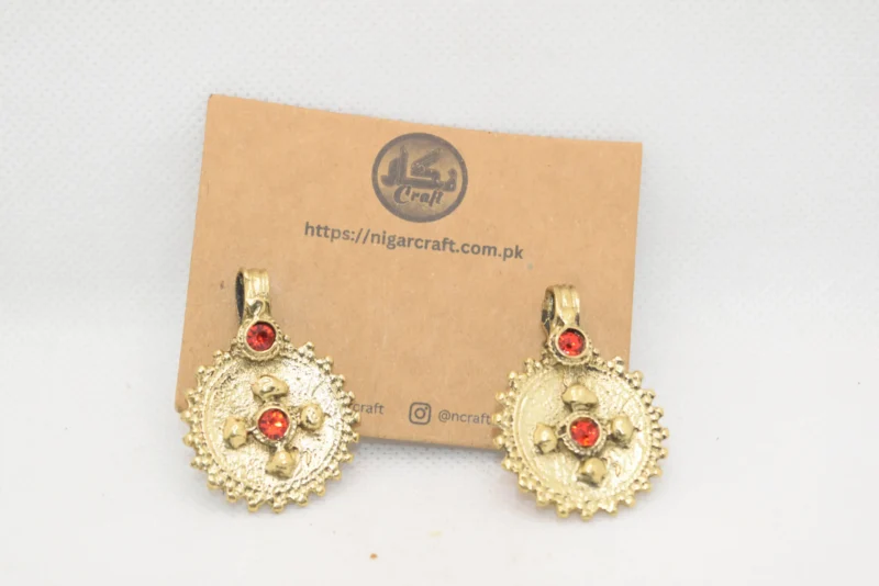 Lapis Afghan Gold Studs in Red, Green and Black 08