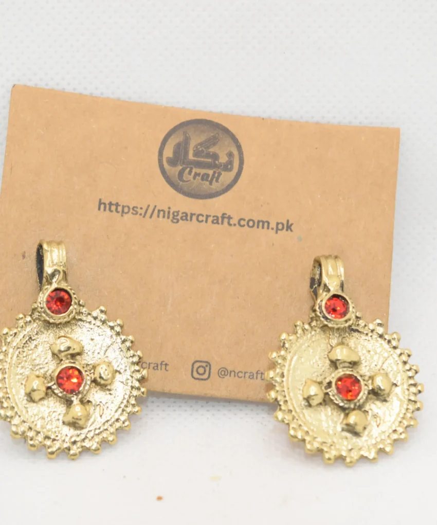 Lapis Afghan Gold Studs in Red, Green and Black 08
