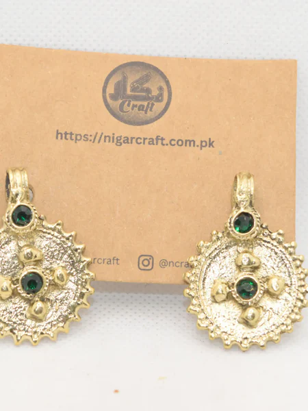 Lapis Afghan Gold Studs in Red, Green and Black 08
