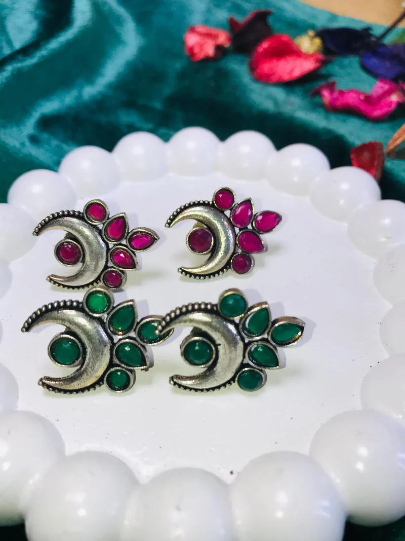 Moon Silver Stud Earrings