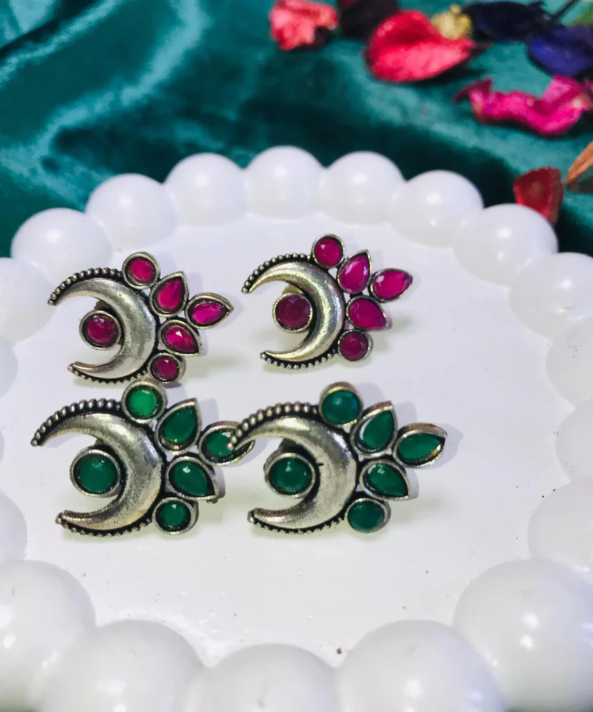 Moon Silver Stud Earrings