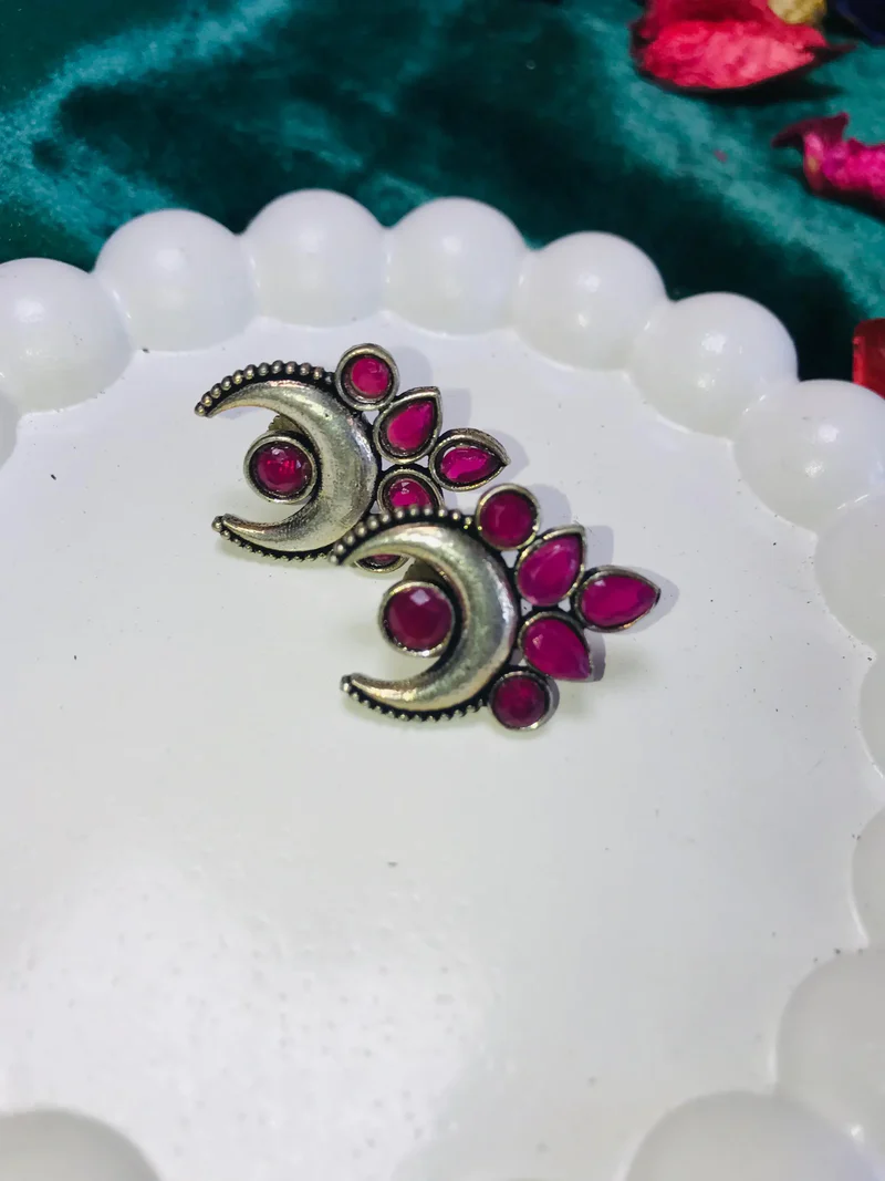Moon Silver Stud Earrings