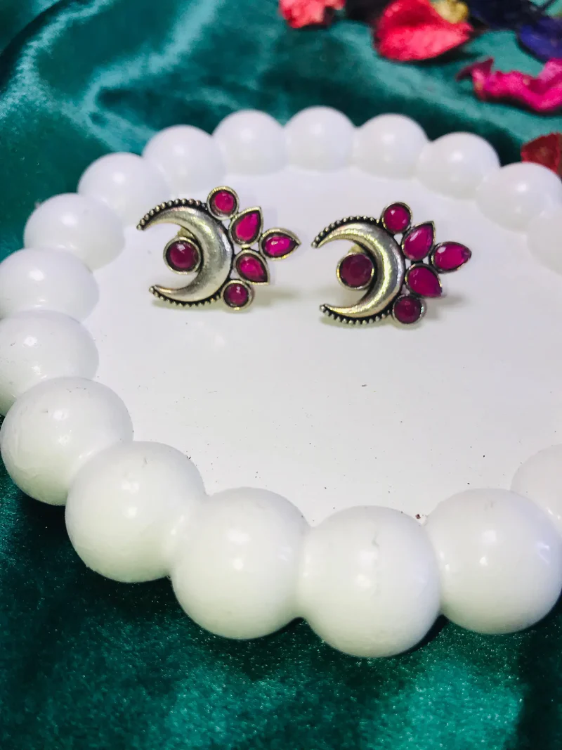 Moon Silver Stud Earrings