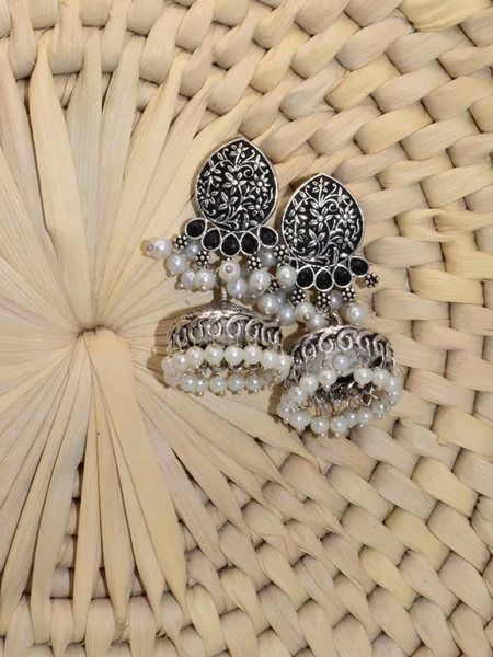 Shiny Silver Jhumka Earrings
