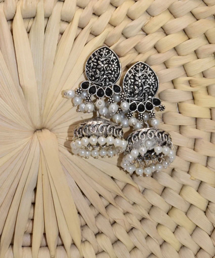 Shiny Silver Jhumka Earrings