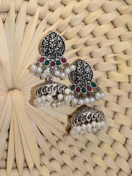 Shiny Silver Jhumka Earrings