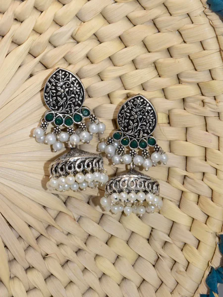 Shiny Silver Jhumka Earrings