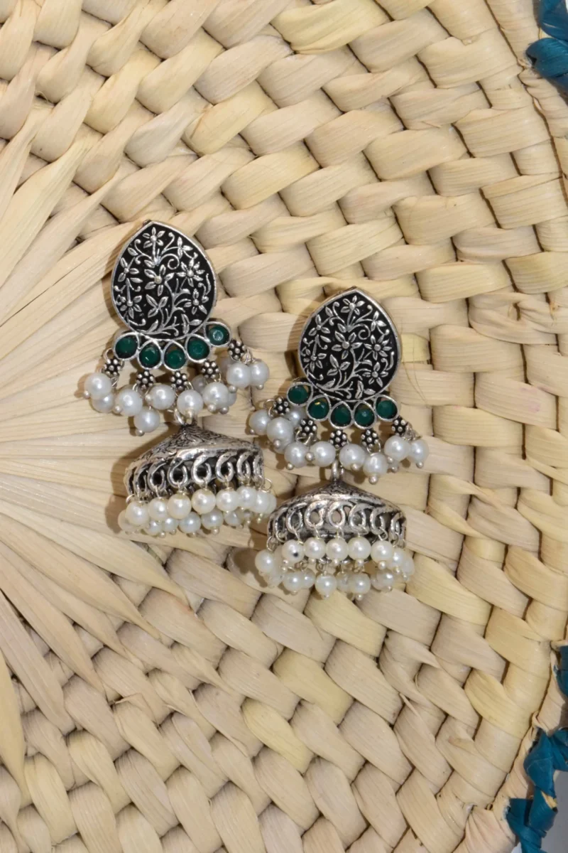 Shiny Silver Jhumka Earrings