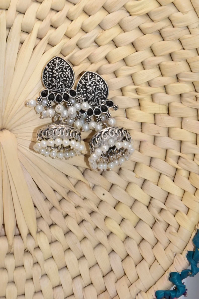 Shiny Silver Jhumka Earrings