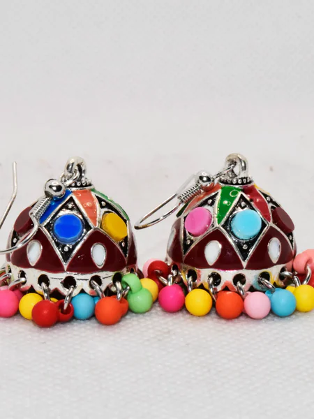 Small Jhumki with Multicolor - Brown