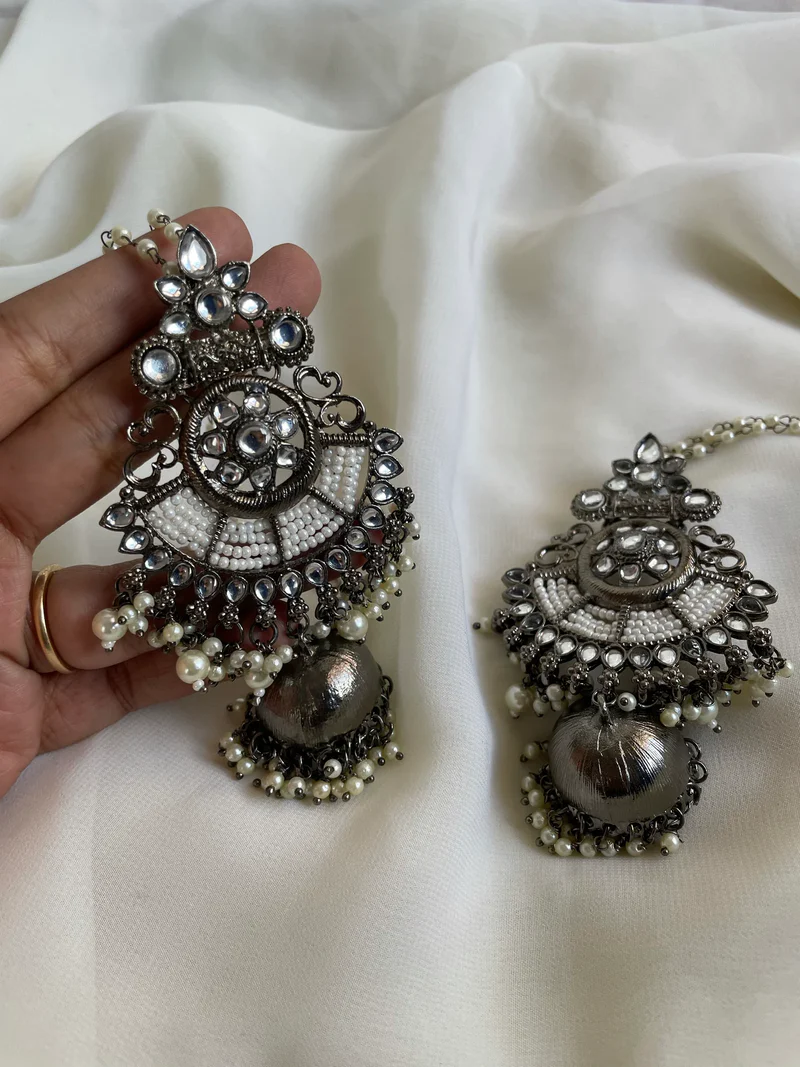 White Pearl Kundan Earrings with Sahara