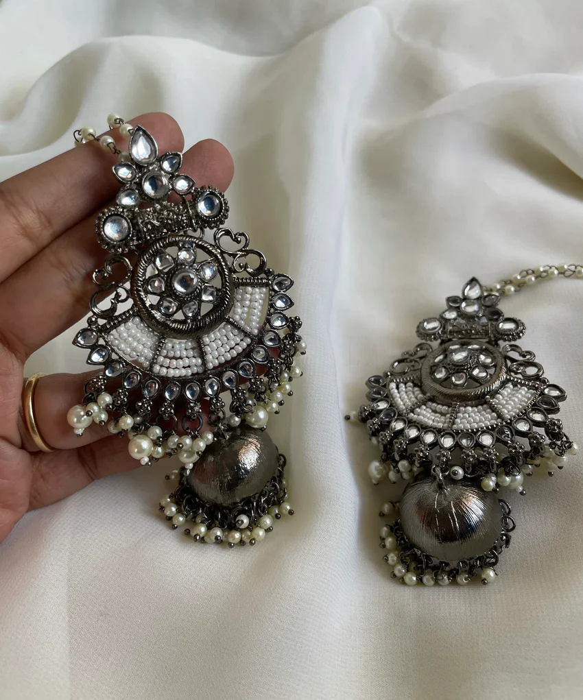 White Pearl Kundan Earrings with Sahara