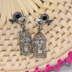 Bird Cage - silver drop earrings