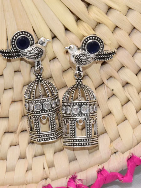 Bird Cage - silver drop earrings