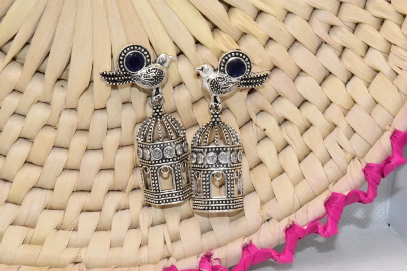 Bird Cage - silver drop earrings