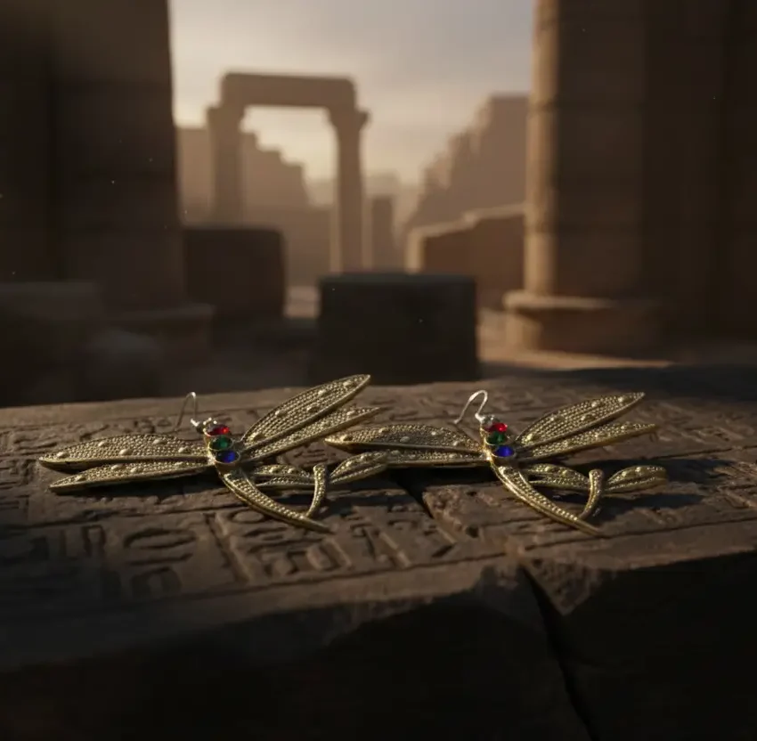 Antique Gold Long Butterfly Earrings