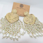 Antique Gold White Long Beads Earrings