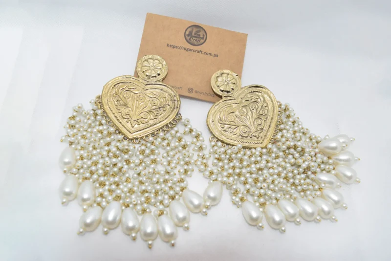 Antique Gold White Long Beads Earrings