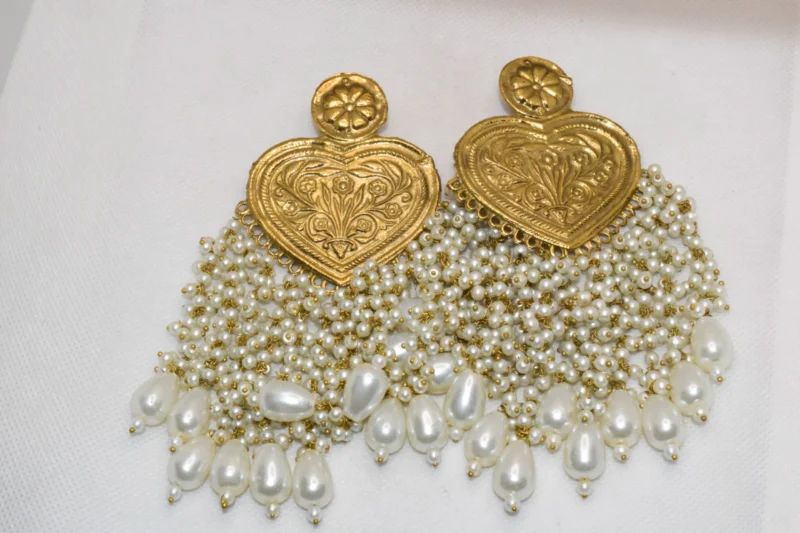 Antique Gold White Long Beads Earrings