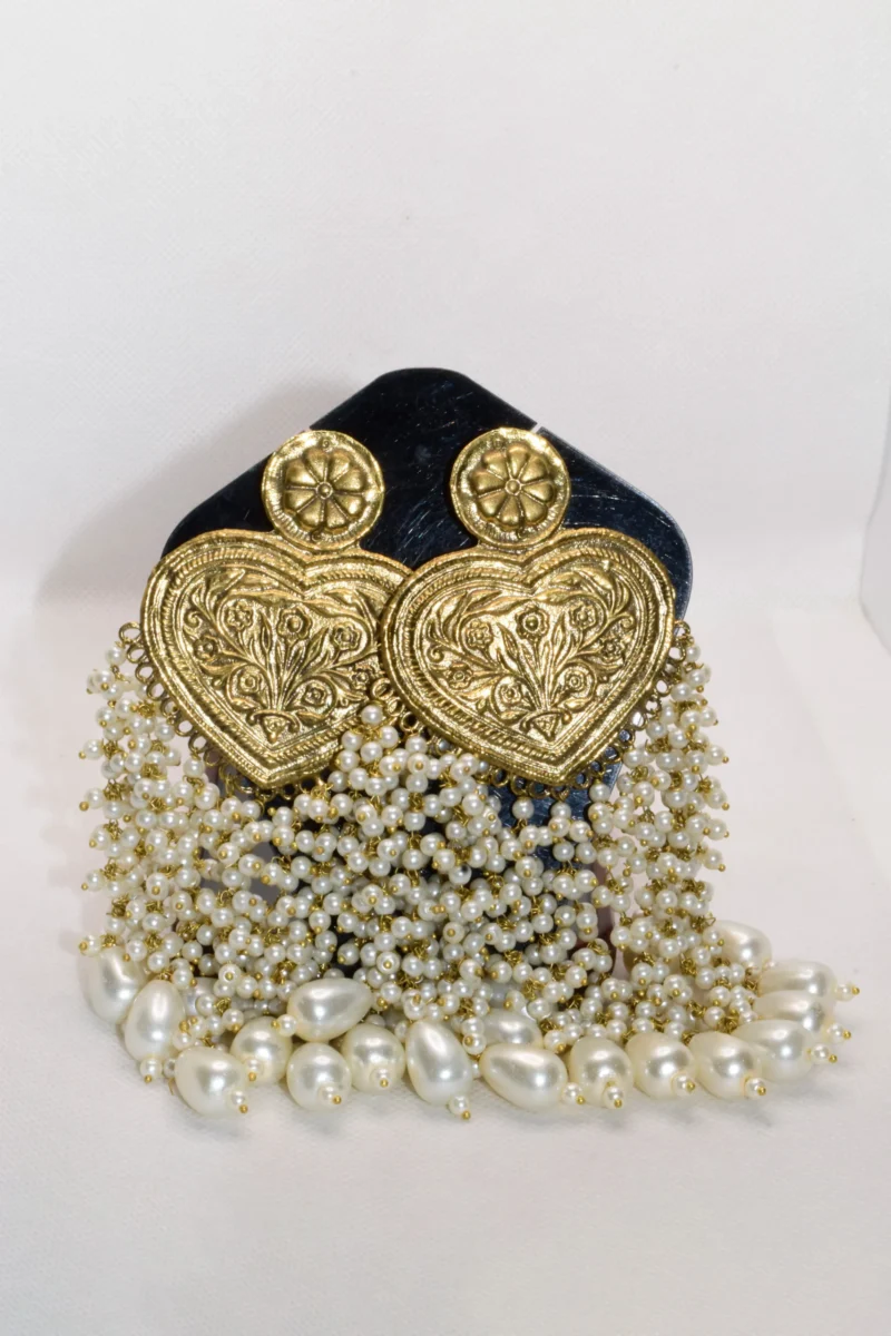 Antique Gold White Long Beads Earrings