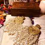 Antique Gold White Long Beads Earrings