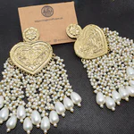 Antique Gold White Long Beads Earrings