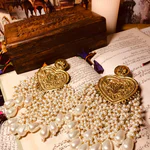 Antique Gold White Long Beads Earrings