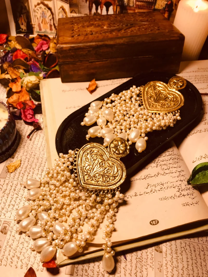 Antique Gold White Long Beads Earrings