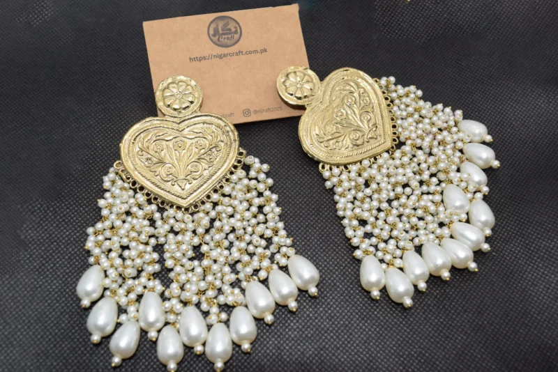 Antique Gold White Long Beads Earrings