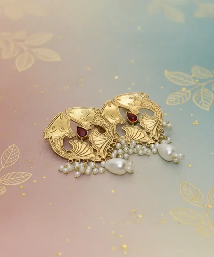 Antique gold fish earrings