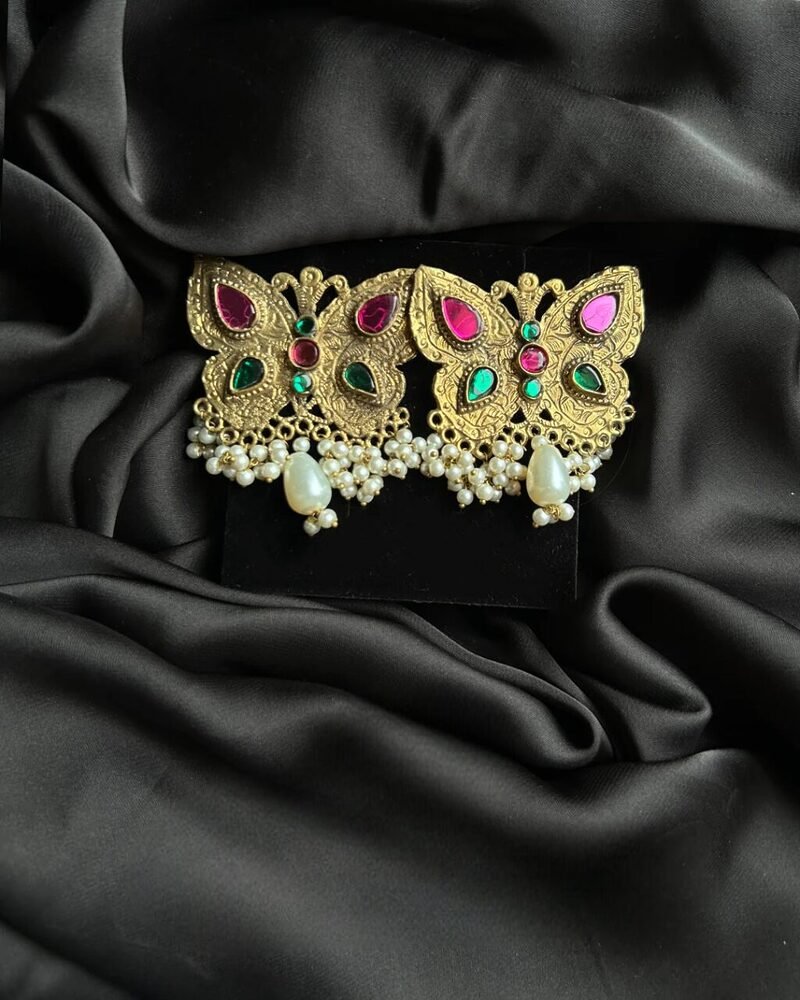 Cute Butterfly Golden Oxidized Earrings