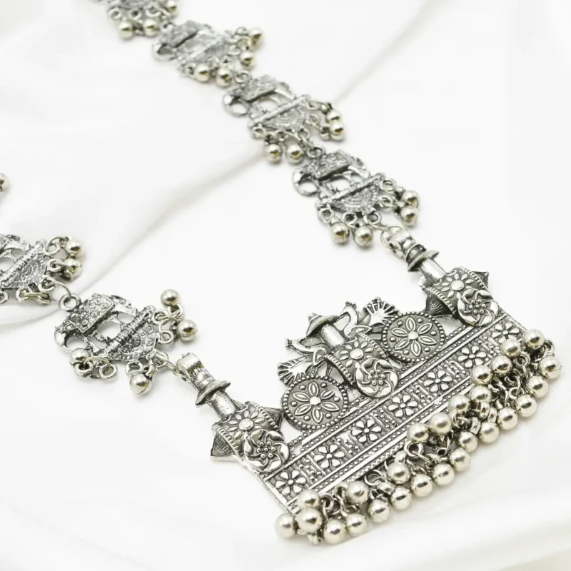 Long Mala Necklace - Oxidized Jewelry = Silver Mala