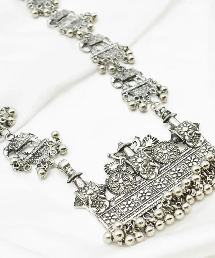 Long Mala Necklace - Oxidized Jewelry = Silver Mala