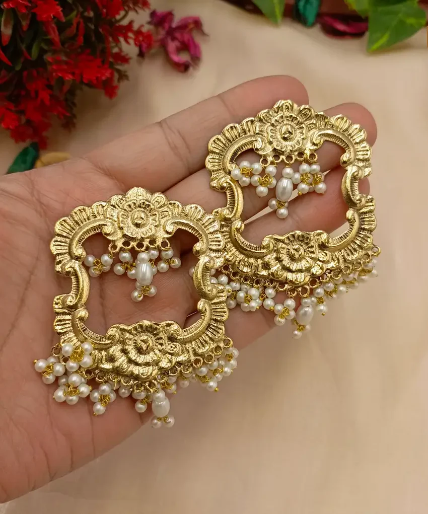 Oxidized Gold Flower Gajra Earrings