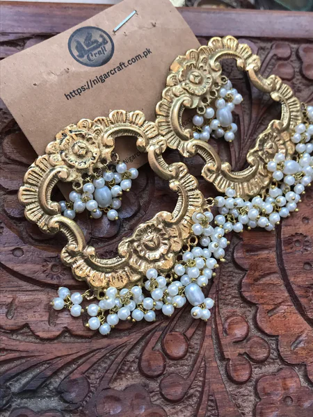 Oxidized Gold Flower Gajra Earrings