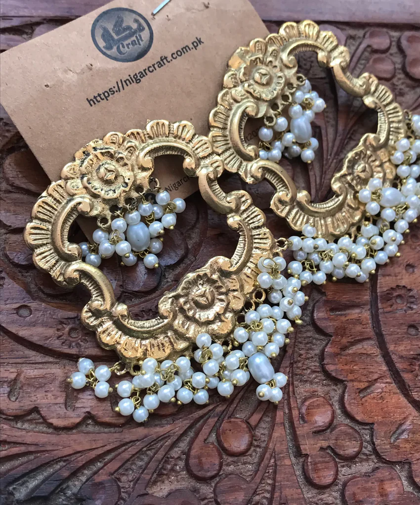 Oxidized Gold Flower Gajra Earrings