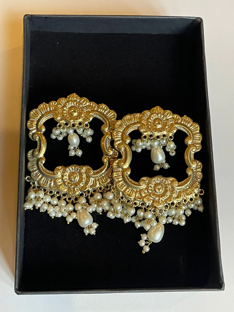 Oxidized Gold Flower Gajra Earrings