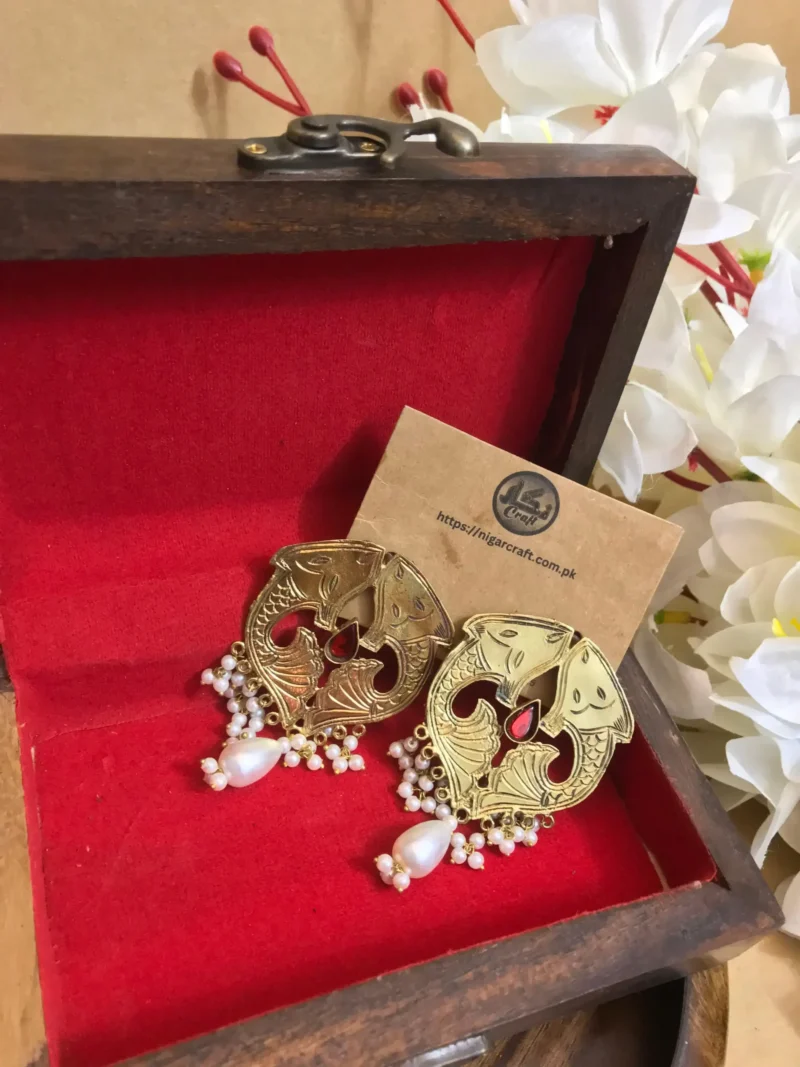 Antique gold fish earrings