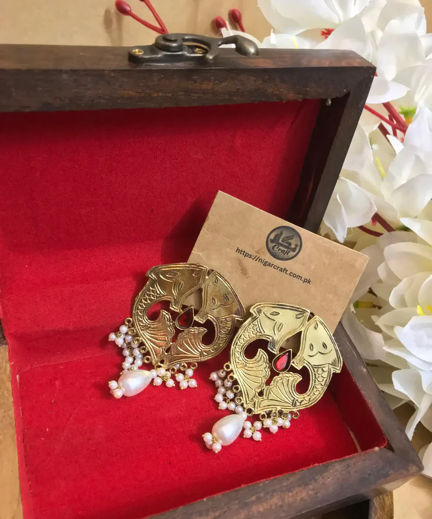 Antique gold fish earrings